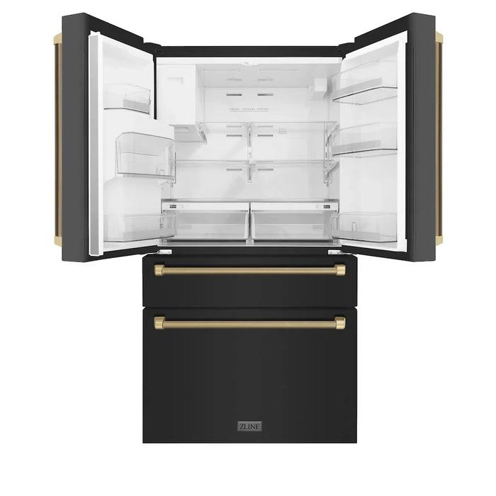 ZLINE Autograph Edition 36" Standard-Depth French Door External Water Dispenser Refrigerator, Dual Ice Maker, Fingerprint-Resistant Black Stainless Steel, Helix Handles RSMZ-W36-BS-KCB09K