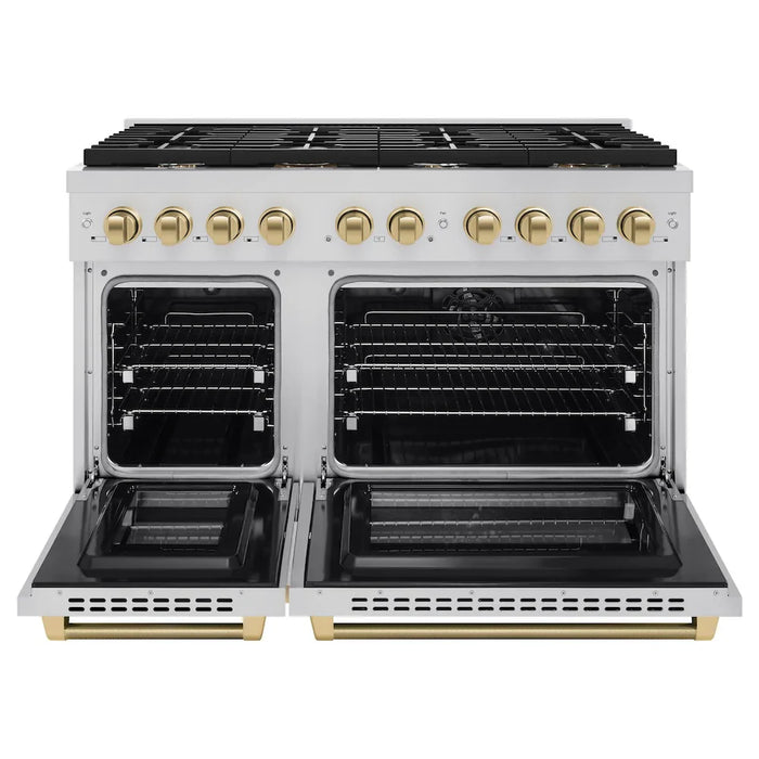 ZLINE Autograph Edition 48" Paramount Dual Fuel Range, 6 Burner Gas Cooktop, Electric Convection Oven, Stainless Steel, Helix Handle and Knob SDRZ-48-KCB09K