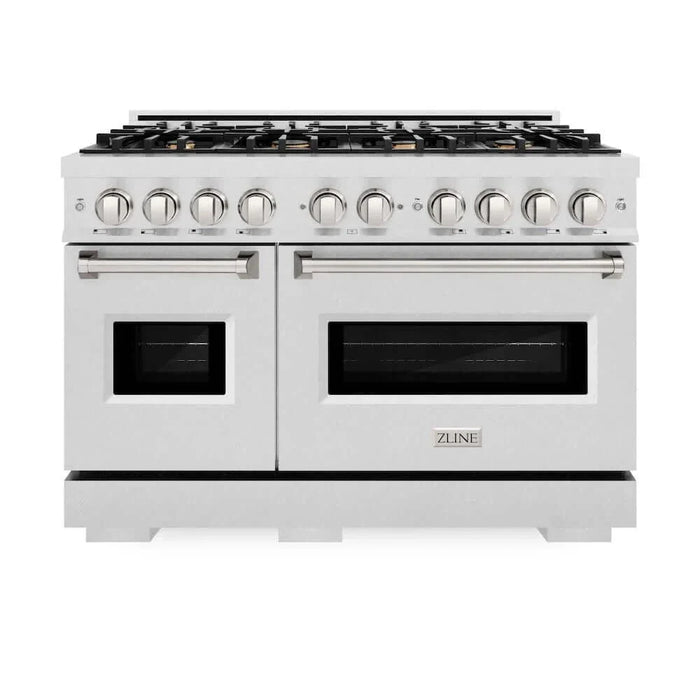 ZLINE 48" Dual Fuel Range, Gas Cooktop, Electric Convection Oven DuraSnow® Stainless Steel, Brass Burners CDRS-BR-4809K