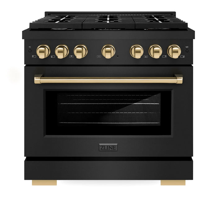 ZLINE 36"Paramount Dual Fuel Range Black Stainless Steel, Gold SDRBZ-36-G09K