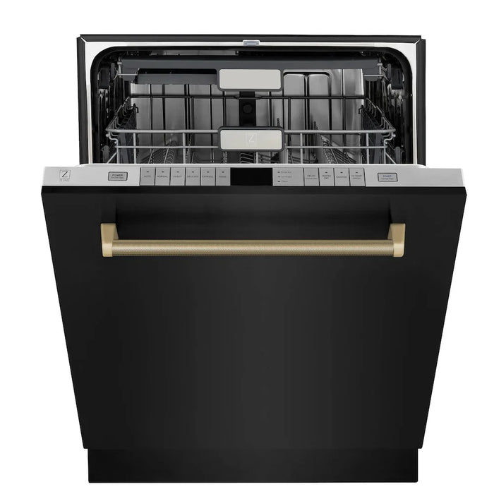 ZLINE Autograph Edition 24" Monument Series Dishwasher, Black Stainless Steel, Helix Handle DWMTZ-BS-24-KCB09K