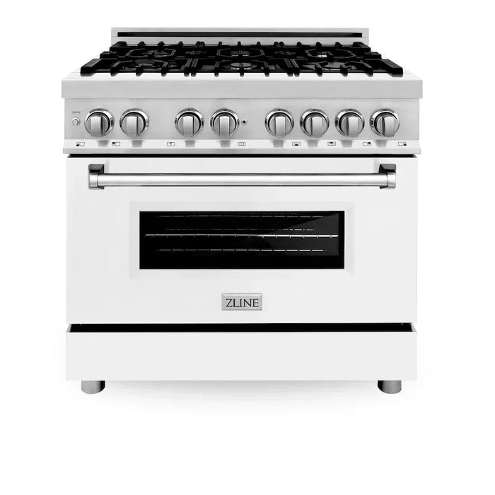 ZLINE 36" Professional Dual Fuel Range, White Matte Door, Griddle RA-WM-GR-3609K