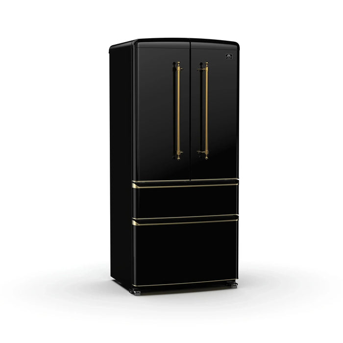 Forno Luigi 33" French Door Refrigerator, Black, Antique Brass, FFFFD1791-33BLK09K