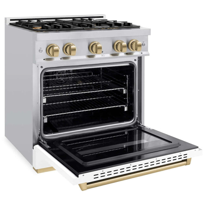 ZLINE 30" Dual Fuel Range, Gas Cooktop, Electric Convection Oven Stainless Steel, White Matte Matte Black CDRZ-WM-30-MB09K