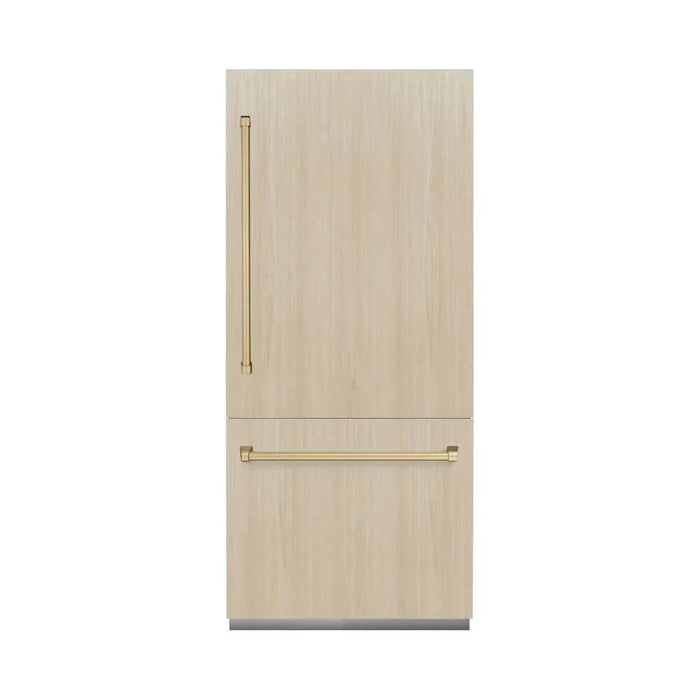 ZLINE 36" Panel Ready Built-In Bottom Freezer Refrigerator,Water Dispenser, Ice Maker, Champagne Bronze RBITZ-36-CB09K