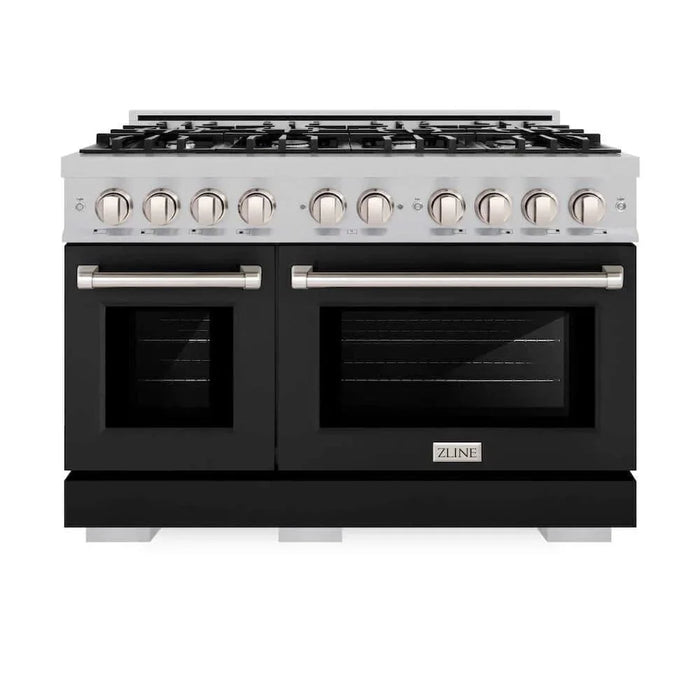 ZLINE 48" Select Dual Fuel Range Gas Cooktop Electric Convection Oven DuraSnow® Stainless Steel Black Matte Door HDRS-BLM-4809K