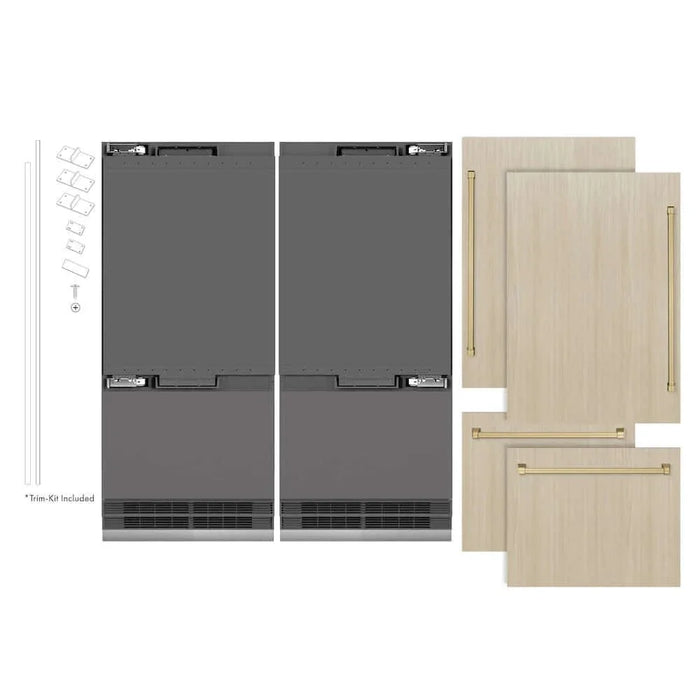 ZLINE 72" Panel Ready Built-In Bottom Freezer Refrigerator,Water Dispenser, Ice Maker,Graphite Gray Champagne Bronze GRBITZ-72-CB09K