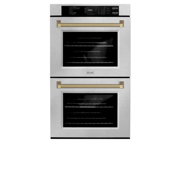 ZLINE Autograph Edition 30" Professional True Convection Double Wall Oven, Air Fry, Self Clean, Stainless Steel, Helix Handles WADZ-30-KCB09K