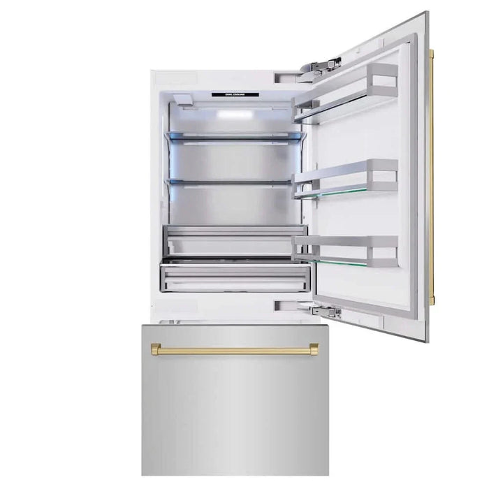 ZLINE 36" Built-In Bottom Freezer Refrigerator,Water Dispenser, Ice Maker, Champagne Bronze RBITZ-304-36CB09K