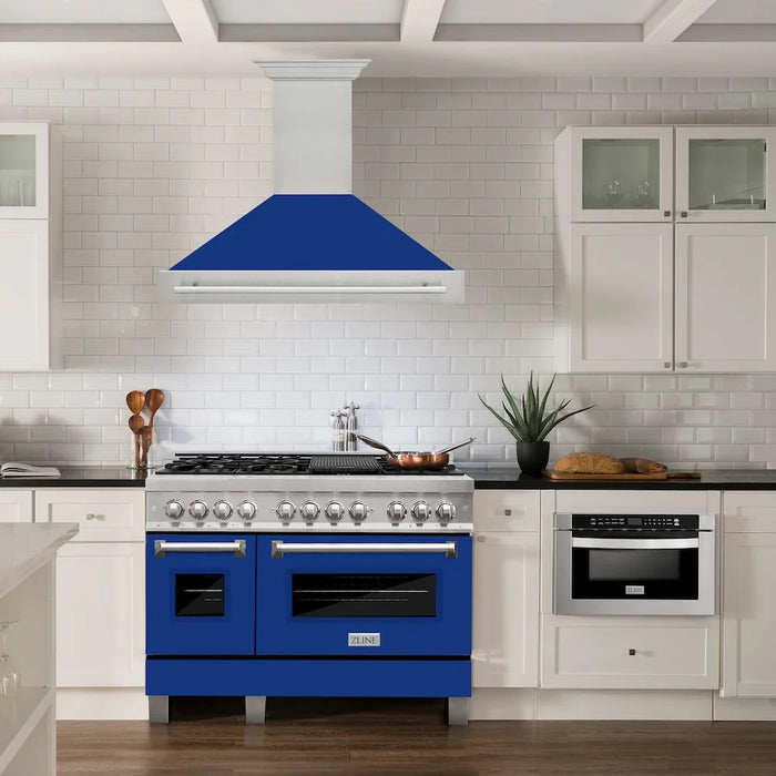 ZLINE 48" Autograph DuraSnow Stainless Blue Wall Range Hood 8654SNX-BG-4809K
