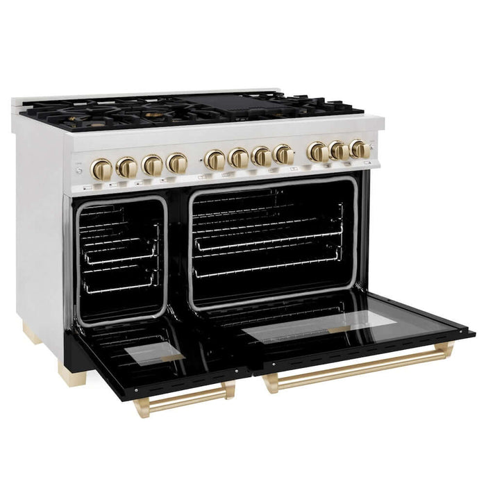 ZLINE 48" Autograph, Dual Fuel Range, Black Door, Bronze, RASZ-BLM-48-CB09K