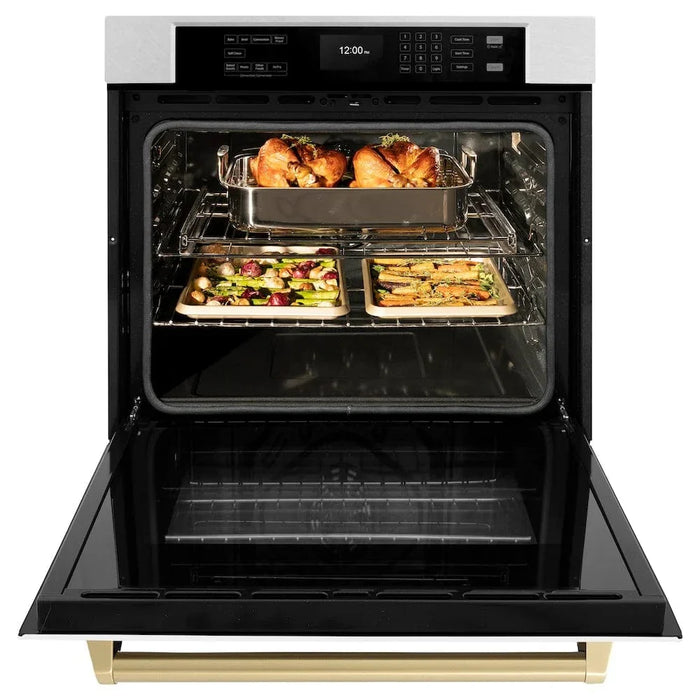ZLINE 30"Professional True Convection Single Wall Oven, Air Fry, Self Clean, DuraSnow® White Matte, Champagne Bronze WASSZ-WM-30-CB09K