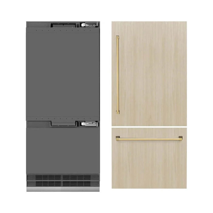 ZLINE 36" Panel Ready Built-In Bottom Freezer Refrigerator,Water Dispenser, Ice Maker,Graphite Gray Polished Gold GRBITZ-36-G09K