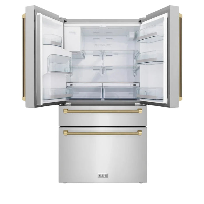 ZLINE Autograph Edition 36" Standard-Depth French Door External Water Dispenser Refrigerator, Dual Ice Maker, Fingerprint-Resistant Stainless Steel, Helix Handles RSMZ-W-36-KCB09K
