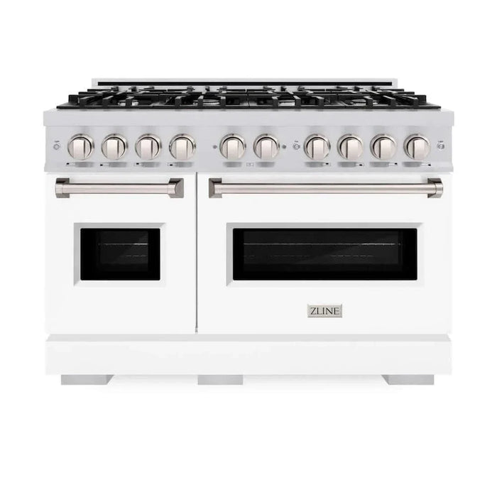 ZLINE 48" Dual Fuel Range, Gas Cooktop, Electric Convection Oven Stainless Steel, White Matte Door CDR-WM-4809K