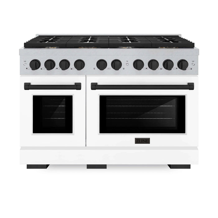 ZLINE 48"Paramount Dual Fuel Range DuraSnow® White Matte, Matte Black SDRSZ-WM-48-MB09K