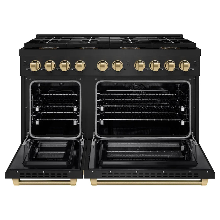 ZLINE Autograph Edition 48" Paramount Gas Range, Cooktop, Gas Convection Oven, Black Stainless Steel, Helix Handle SGRBZ-48-KCB09K