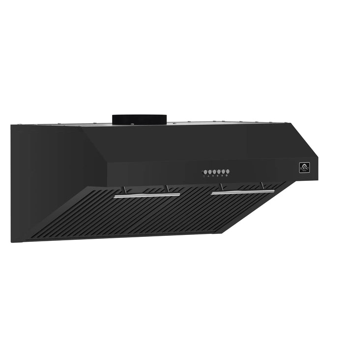 Forno Espresso Package - 30" Electric Range, Range Hood, Black with Silver Handles FBDL-002-02US09K