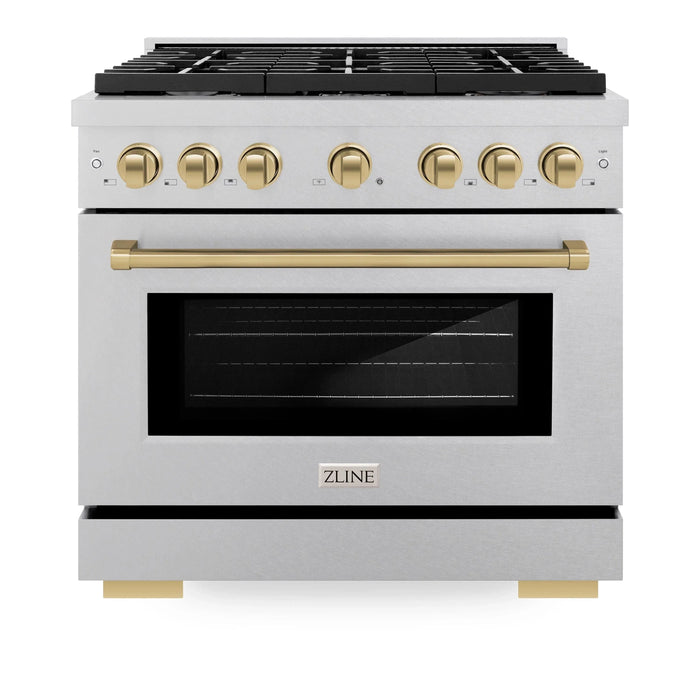 ZLINE 36"Paramount Dual Fuel Range DuraSnow® Champagne Bronze SDRSZ-36-CB09K