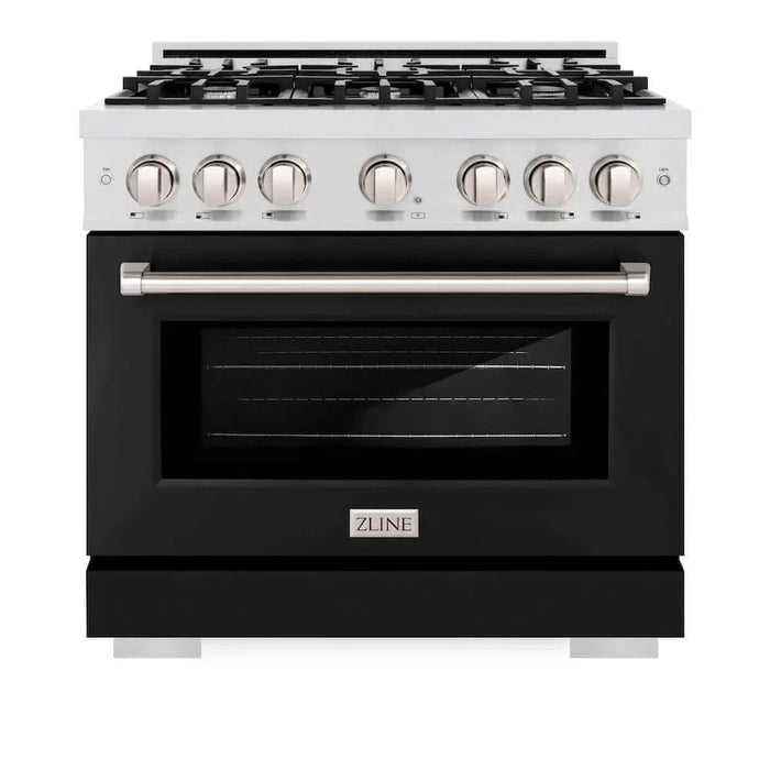 ZLINE 36" Select Dual Fuel Range Gas Cooktop Electric Convection Oven DuraSnow® Stainless Steel Black Matte Door HDRS-BLM-3609K