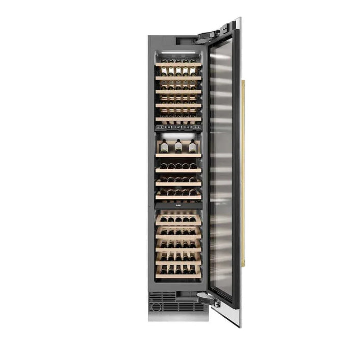 ZLINE 18"Triple Zone 68 Bottle Right Hinge Column Wine Cooler, DuraSnow® Stainless Steel Polished Gold RCWVRZ-SN-18-G09K