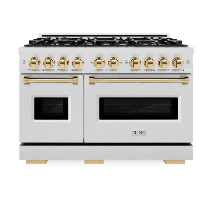 ZLINE 48" Dual Fuel Range, Gas Cooktop, Electric Convection Oven DuraSnow® Stainless Steel, Gold CDRSZ-48-G09K