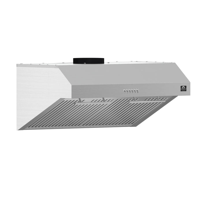 Forno Espresso Package - 30" Electric Range, Range Hood and Refrigerator in Stainless Steel with Silver Handles, FBDL-001-01US09K