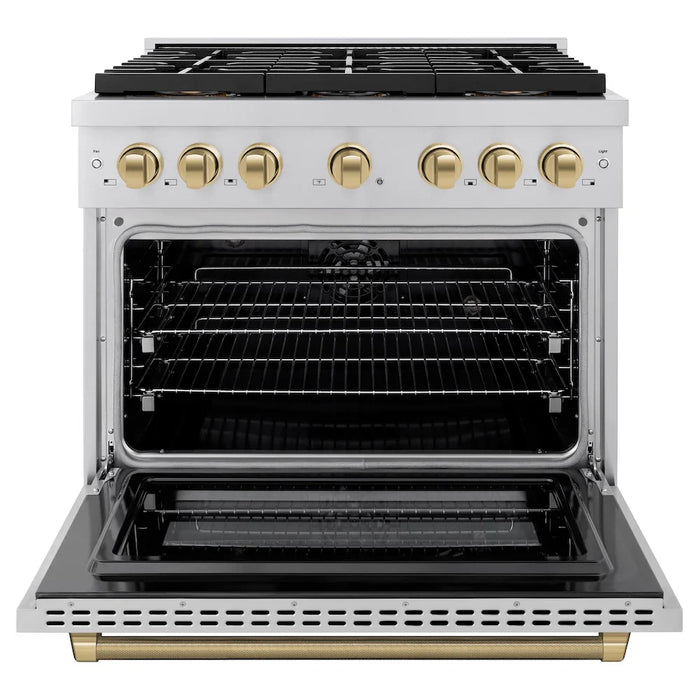 ZLINE Autograph Edition 36" Paramount Gas Range, DuoPro™ Cooktop, Gas Convection Oven, Stainless Steel, Helix Handle PSGRZ-36-KCB09K