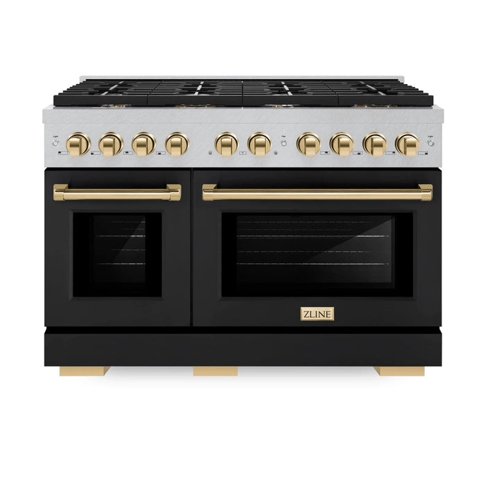 ZLINE 48"Paramount Dual Fuel Range DuraSnow® Black Matte, Gold SDRSZ-BLM-48-G09K