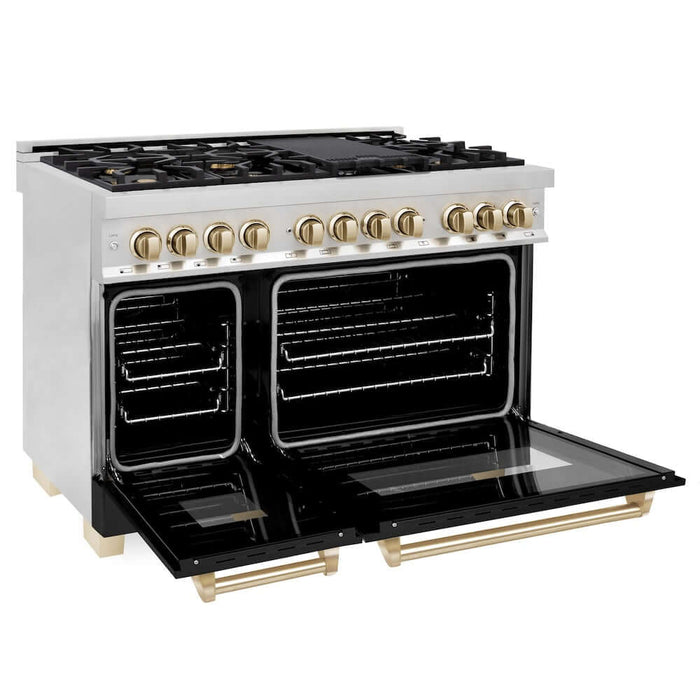 ZLINE 48" Autograph Dual Fuel Range, Black, Gold, RAZ-BLM-48-G09K