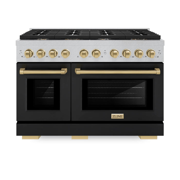 ZLINE 48"Paramount Dual Fuel Range DuraSnow® Black Matte, Champagne Bronze SDRSZ-BLM-48-CB09K