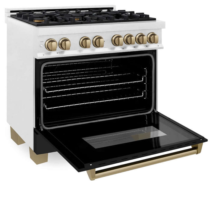 ZLINE 36" Autograph, Dual Fuel Range, Black Door, Bronze, RASZ-BLM-36-CB09K