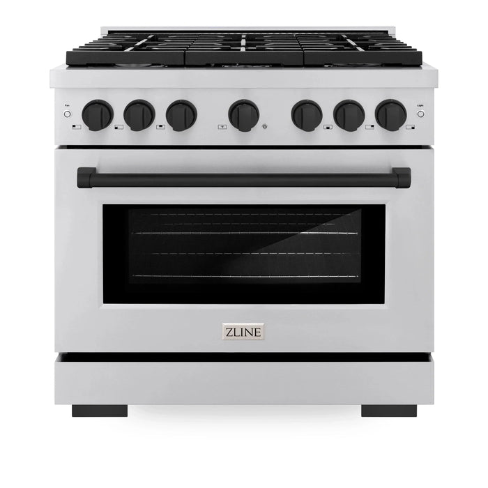 ZLINE 36"Paramount Dual Fuel Range Stainless Steel Matte Black SDRZ-36-MB09K