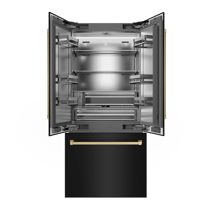 ZLINE 36" French Door Built-In Bottom Freezer Refrigerator, Water Dispenser, Ice Maker, Black Stainless Steel, Accents SRBIVZ-BS-36-CB09K