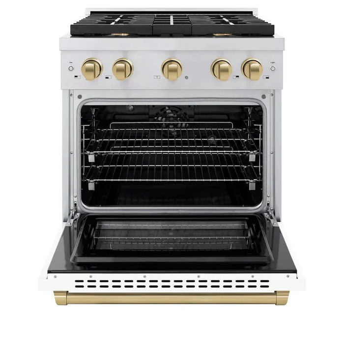 ZLINE 30"Paramount Dual Fuel Range White Matte Champagne Bronze SDRZ-WM-30-CB09K