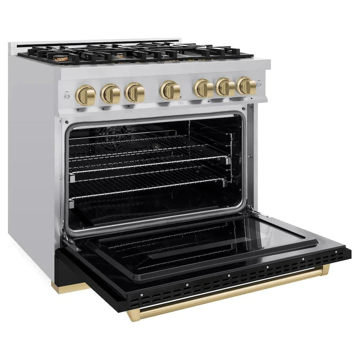ZLINE 36" Dual Fuel Range, Gas Cooktop, Electric Convection Oven Stainless Steel, Black Matte Door Champagne Bronze CDRZ-BLM-36-CB09K