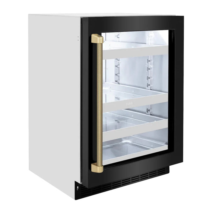 ZLINE Autograph Edition 24" Touchstone 151 Can Beverage Fridge, Black Stainless Steel Glass Door, Helix Handle RBSOZ-BS-24-KCB09K