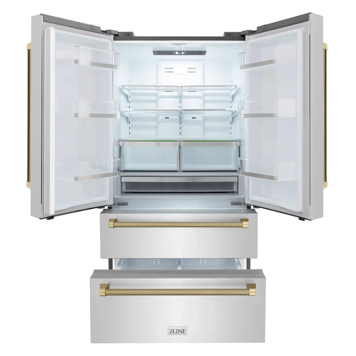 ZLINE Autograph Edition 36" Counter-Depth French Door Refrigerator, Ice Maker, Fingerprint-Resistant Stainless Steel, Helix Handles RFMZ-36-KCB09K