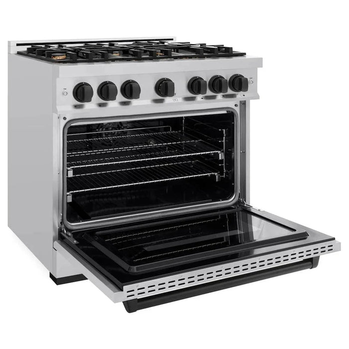 ZLINE 36" Dual Fuel Range, Gas Cooktop, Electric Convection Oven Stainless Steel, Matte Black CDRZ-36-MB09K