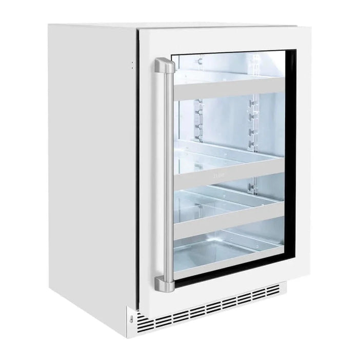 ZLINE 24" Touchstone 151 Can Beverage Fridge White Matte Glass Door RBSO-WM-2409K