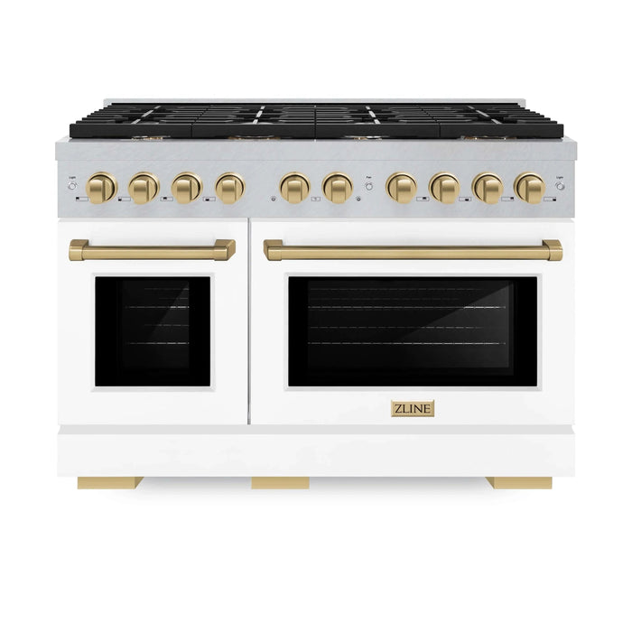 ZLINE 48"Paramount Dual Fuel Range DuraSnow® White Matte, Champagne Bronze SDRSZ-WM-48-CB09K
