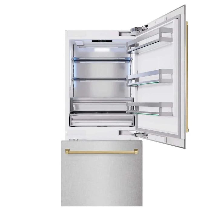 ZLINE 36" Built-In Bottom Freezer Refrigerator,Water Dispenser, Ice Maker, DuraSnow® Champagne Bronze RBITZ-SN-36-CB09K
