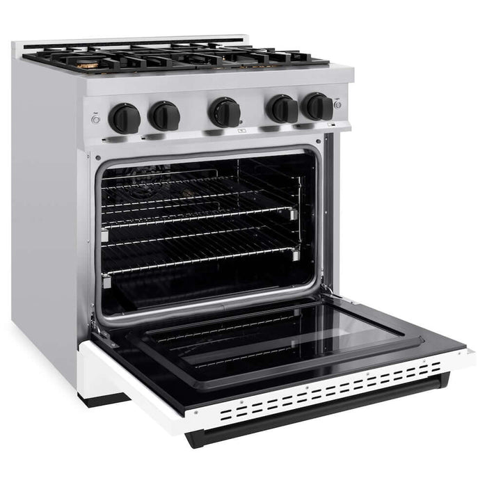 ZLINE 30" Classic Gas Range, Convection Gas Oven Stainless Steel, White Matte Door Matte Black CGRZ-WM-30-MB09K