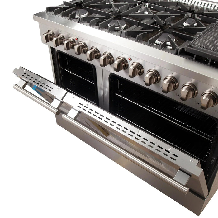 Forno Appliance Package - 48" Dual Fuel Range, Wall Mount Range Hood and 60" Refrigerator with Modern Grill Trim FBDL-017-04CAUS09K