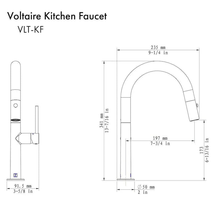 ZLINE Voltaire Kitchen Faucet, Polished Gold, VLT-KF-PG09K