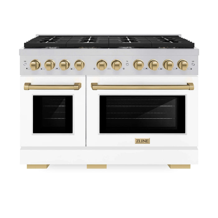ZLINE 48"Paramount Dual Fuel Range White Matte Champagne Bronze SDRZ-WM-48-CB09K