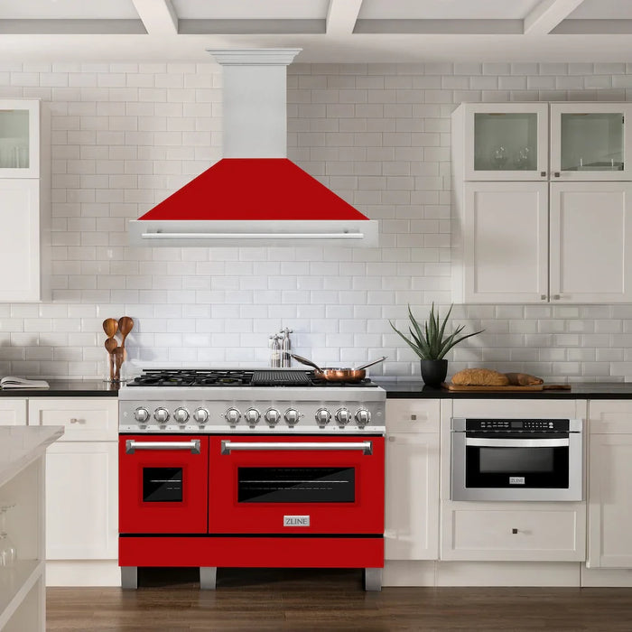 ZLINE 48" Autograph DuraSnow Red Stainless Wall Range Hood 8654SNX-RM-4809K