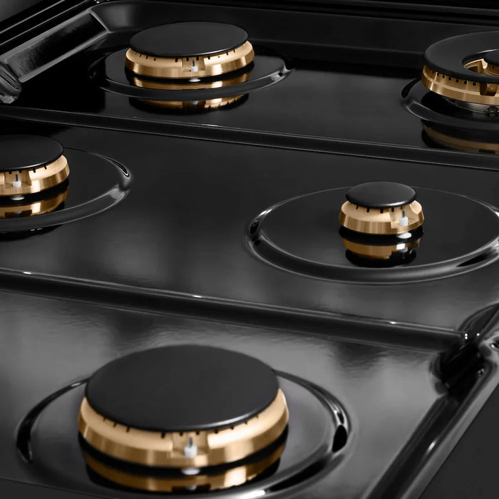 ZLINE Autograph Edition 36" Paramount Dual Fuel Range, 6 Burner Gas Cooktop, Electric Convection Oven, Black Stainless Steel, Helix Handle and Knob SDRBZ-36-KCB09K