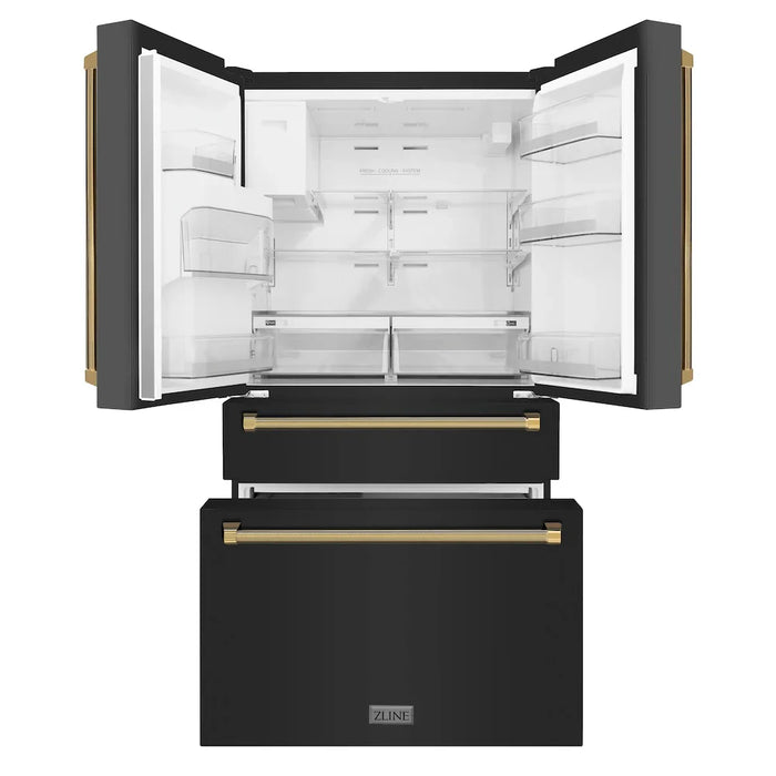 ZLINE Autograph Edition 36" Standard-Depth French Door External Water Dispenser Refrigerator, Dual Ice Maker, Fingerprint-Resistant Black Stainless Steel, Helix Handles RSMZ-W-36-BS-KG09K