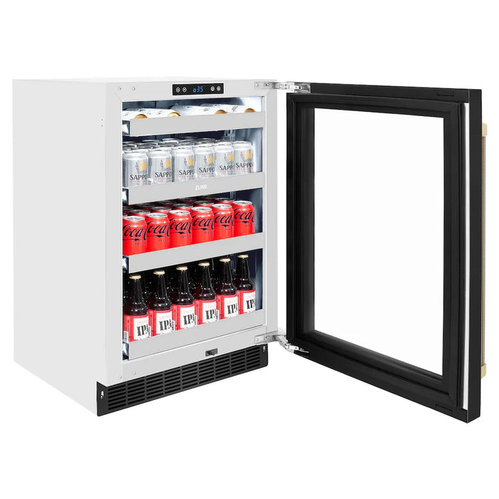 ZLINE Autograph Edition 24" Touchstone 151 Can Beverage Fridge, Black Stainless Steel Glass Door, Helix Handle RBSOZ-BS-24-KCB09K